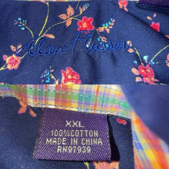 Alan Flusser Shirt Men’s XXL Blue Pink Button Up Floral Long Sleeve EUC - Picture 10 of 10